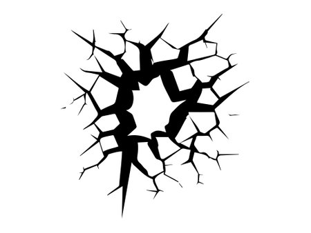 Black Silhouette of Cracked Surface Isolated on a White Background. Concept of Fracture Illustration, Broken Objects, Burst Effect, Destruction Symbol, Design Element.のイラスト素材