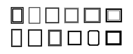 Collection of simple black and white rectangular frames. Concept of geometric design, minimalistic...