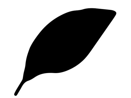 Black silhouette of a leaf on white background for nature illustration, flora design, minimalist style, botanical theme. Design element, icon, print.のイラスト素材