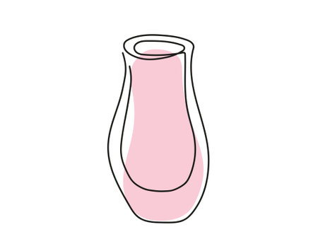Minimalist Outline of a Vase with Pink Accent. Continuous one line drawing. Colored Line Art isolated on white background. Concept of simple design, home decor, Modern and stylish decoration element.のイラスト素材