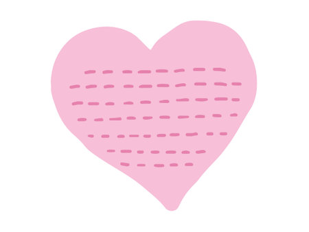 Pink heart-shaped sticky note with dotted lines isolated on a white background. Concept of creative stationery, love notes, decorative school supplies, minimalist note-taking. Design Element.のイラスト素材