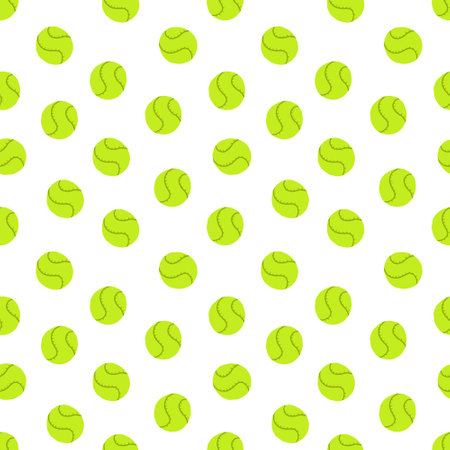 Seamless Green Tennis Ball Pattern on White Background. Concept of Sports Design, Athletic Element, Green Balls. For Prints, Wallpaper, Fabric, Wrapping paper.のイラスト素材