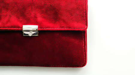 Elegant Red Velvet Clutch Bag on a White Background. Concept of Fashion Accessories, Sophistication, Modern Style.の写真素材