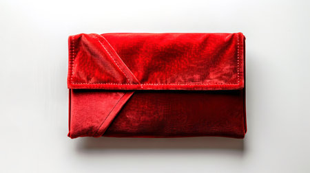 Elegant Red Velvet Clutch Bag on a White Background. Concept of Fashion Accessories, Sophistication, Modern Style.の写真素材