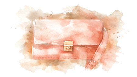Elegant Pink Watercolor Illustration of a Chic Women's Handbag. Concept of clutch, Fashion Accessory, Stylish Purse, and Feminine Elegance.の写真素材