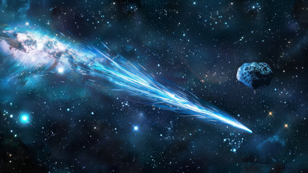 Bright Comet Streaking Across the Dark Night Sky. Concept of Cosmic Phenomenon, Astronomy, Falling...