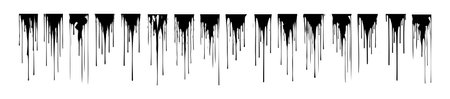 Set of black dripping paint isolated on a white background. Concept of grunge design, abstract splashes, ink drips, creative art elements. Print, pattern, visual effect.のイラスト素材