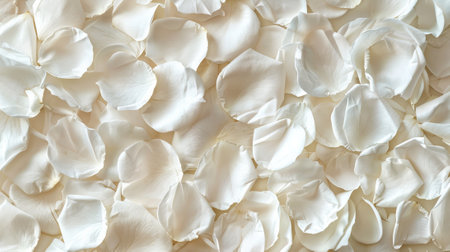 Elegant White Rose Petals Background. Romantic floral backdrop. Concept of love, passion, nature's beauty, Valentine's Day celebration. Greeting card. Copy space.の写真素材