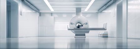 Modern Empty X-ray Room with Advanced Medical Equipment in a Bright Clinical Setting. Concept of...