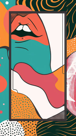 Vibrant Pop Art Style Banner with Colorful Graphic Elements Including an Eye Close-Up and Abstract...