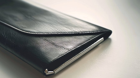 Elegant Black Leather Women's Clutch Bag with Modern Design. Concept of fashion accessory, luxury...