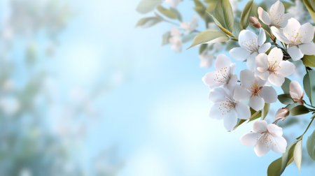 Blooming Cherry Blossom Branch in Springtime Concept of Nature Awakening, Floral Beauty, Tranquility, Seasonal Change. Copy space. Spring background.の写真素材