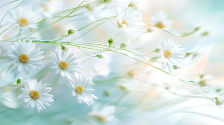Soft Focus View of Spring Daisies in Bloom Capturing Essence of Nature's Beauty and Freshness,...