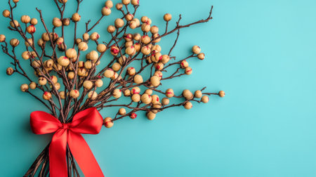 Vibrant Nowruz Celebration with Close-Up of Sabzeh and Red Bow Concept of Spring Rituals, Cultural...