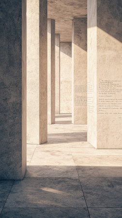 Modern Architectural Columns with Sunlight Creating Dramatic Shadows and Light Patterns. Concept of...