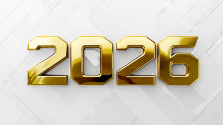 Bold Golden 2026 on a Symmetrical White Background. Concept of New Year Celebration, Future Vision,...