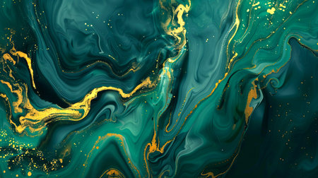 Shimmering Gold and Emerald Gradient with Textured Abstract Designs in Rich Green Hues. Background.