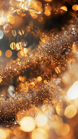 Elegant Christmas Background in Shimmering Gold with Festive Bokeh and Sparkling Lights. Concept of...