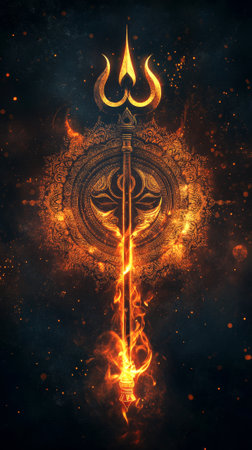 Maha Shivaratri Celebration Divine Flame and Trident Illustration Concept of Indian Festival...