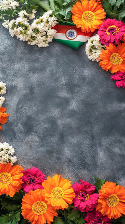 Festive Floral Border with Indian Flag for Republic Day Celebration. Concept of Indian Culture,...