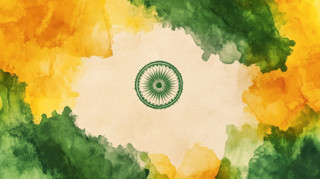 Vibrant Artistic Frame with Saffron and Green Palette Inspired by India's Republic Day Concept of...