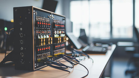 Retro Computer Equipment on a Desk in an Office Setting. Concept of Vintage Technology, Electronics,...