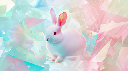 Colorful Abstract Background with White Bunny Symbolizing Playfulness and Innocence Art Concept of...