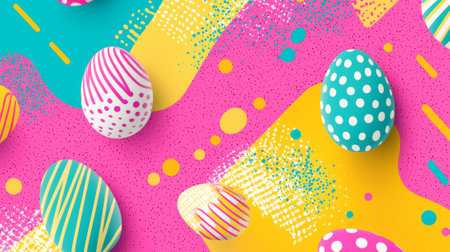 Vibrant Pop Art Illustration of Colorful Easter Eggs with Dynamic Patterns. Concept of Festive...