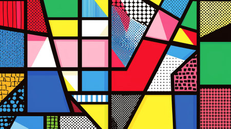 Pop Art Illustration of a Colorful Stained Glass Window with Geometric Patterns in Bold Colors...