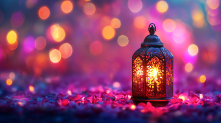 Elegant Persian New Year Lantern with Vibrant Bokeh Background Concept of Festive Lights, Cultural...