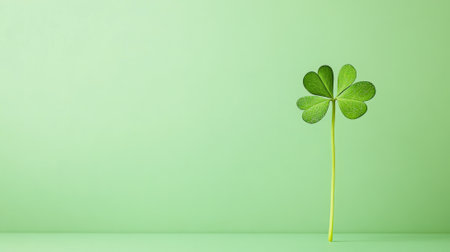 Glittery Green Shamrock on Minimalistic Background. Concept of St. Patrick's Day, luck, Irish...