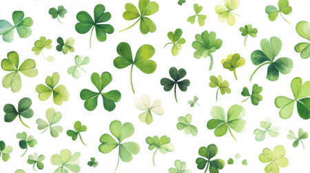 Hand Drawn Green Shamrocks in Watercolor Illustration Concept of St. Patrick's Day Luck and Nature....