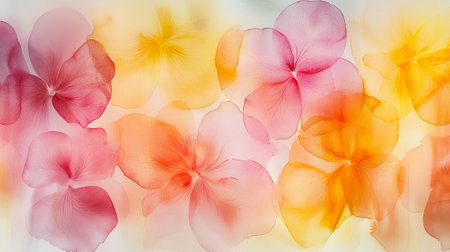 Watercolor Illustration of Blooming Spring Flowers in Pink, Orange, and Yellow. Concept of Nature's...