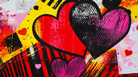 Bold Pop Art Illustration Featuring Oversized Hearts in Vibrant Abstract Design Art Concept of Love and Passion.の写真素材