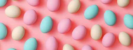 Colorful Easter Eggs on Pink Background Art. Concept of Easter Celebration, Spring Festivities,...