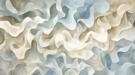 Abstract Watercolor Illustration of Gentle Undulating Waves in Neutral Hues. Concept of Tranquility,...