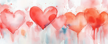 Abstract Watercolor Hearts in Varying Sizes on a Soft Pastel Background Concept of Love Romance...