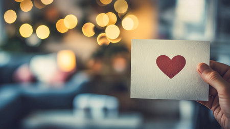 Caucasian Man Holding an Open Valentines Card with a Romantic Heart Design. Concept of Love, Romance, Intimacy, and Special Occasions.. Valentine's Day.の写真素材