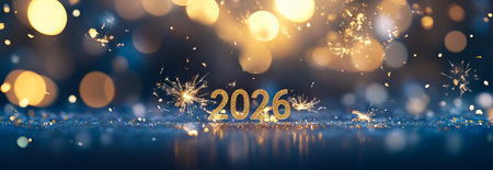 Glittering 2026 Celebration with Sparkler Effects, Concept of Festive Cheer, New Year Anticipation,...