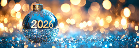 Glittering Christmas Ornament Amidst Sparkling Lights. Concept of Festive Decor, New Year...