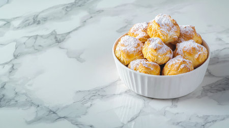 Delicious Golden Castagnole on Marble Surface, Concept of Italian Desserts, Carnival Sweets,...