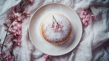 Delicious Venetian Carnival Fritol Dusting with Powdered Sugar and Pink Cherry Blossoms. Concept of Festive Treats, Italian Cuisine, Seasonal Desserts, and Culinary Art.の写真素材