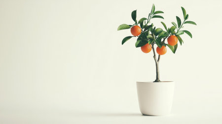 Chinese New Year Watercolor of a Miniature Orange Tree in a Pot. Concept of Traditional Celebrations, Luck, Prosperity, Festive Decor, Artistic Presentation, and Cultural Heritage. Copy space.の写真素材