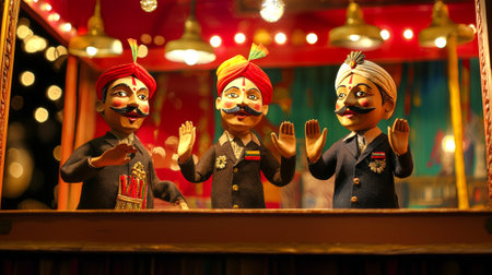 Colorful Traditional Puppet Show Featuring Indian Puppets in Vibrant Costumes. Concept of Cultural...