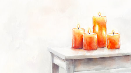 Bright Chinese New Year Celebration with Lit Red Candles. Concept of Festive Traditions, Celebration, Warmth, and Cultural Significance. Copy space.の写真素材