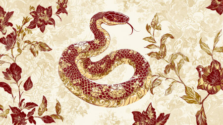 Chinese New Year Red and Gold Snake Illustration Art Concept of Lunar Celebration Prosperity...