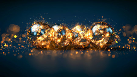 Golden Chinese New Year 2025 Typography with Sparkling Lights. Concept of Celebration, Festive...