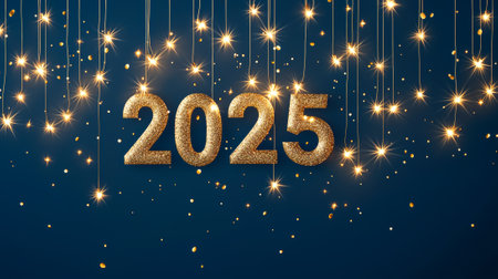 Golden 2025 Typography with Sparkling Lights for Chinese New Year Celebration.