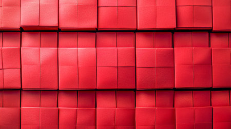 Neatly Stacked Rows of Red Envelopes at a Market Stall. Concept of Chinese New Year, Cultural Tradition, Festive Celebration, Prosperity, and Good Fortune. Background. Copy space.の写真素材