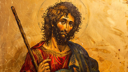 Detailed Icon of Saint John the Baptist in Oil Painting Art, Highlighting Religious Symbolism and...